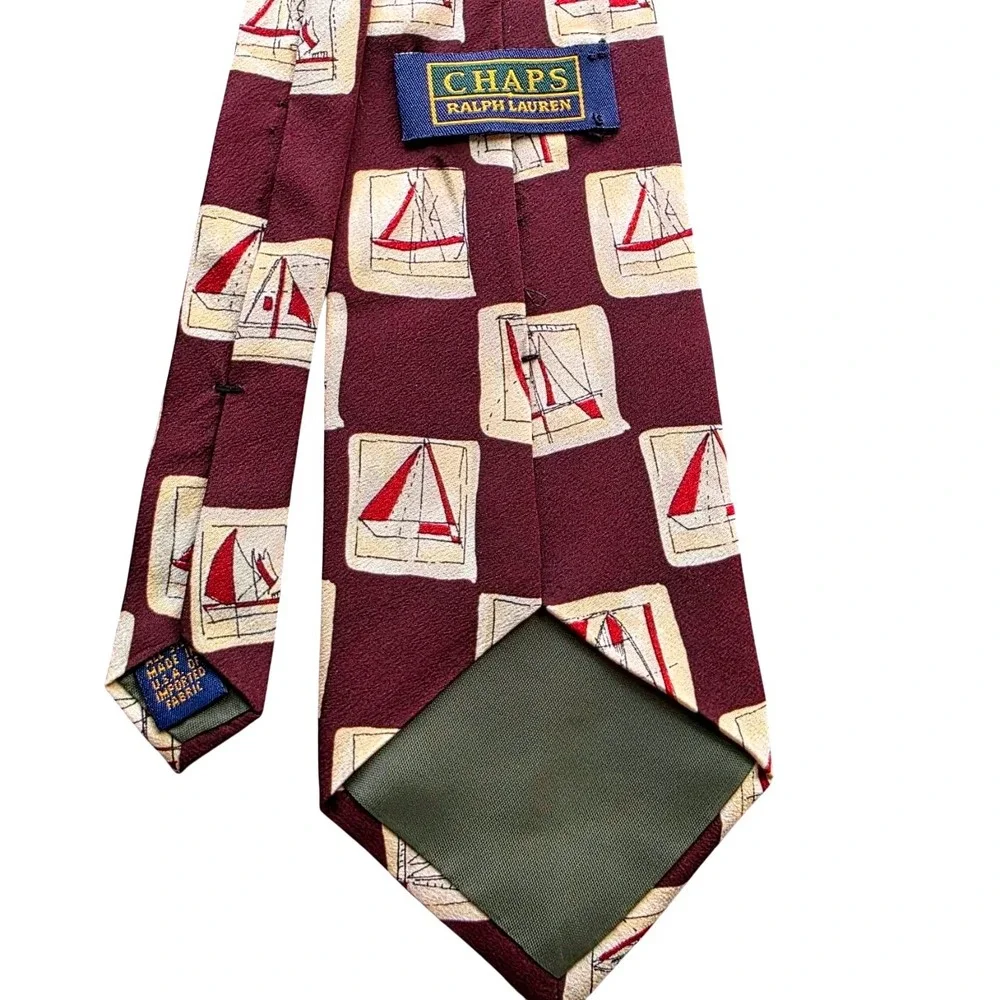 Tie Chaps Ralph Lauren Necktie Burgundy Sailboat Pattern Silk Career Formal‎